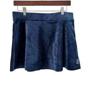 Juicy Couture Velour Skirt Mini Skater Y2K Rhinestone Logo Navy‎ Blue M